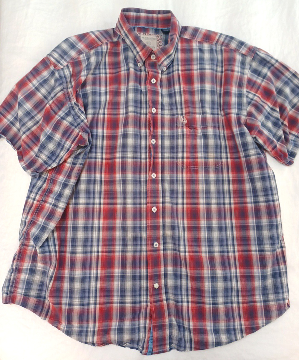 Panhandle Men’s Red Purple Plaid SS Button Cotton Shirt Sz XL Chest 52"Logo